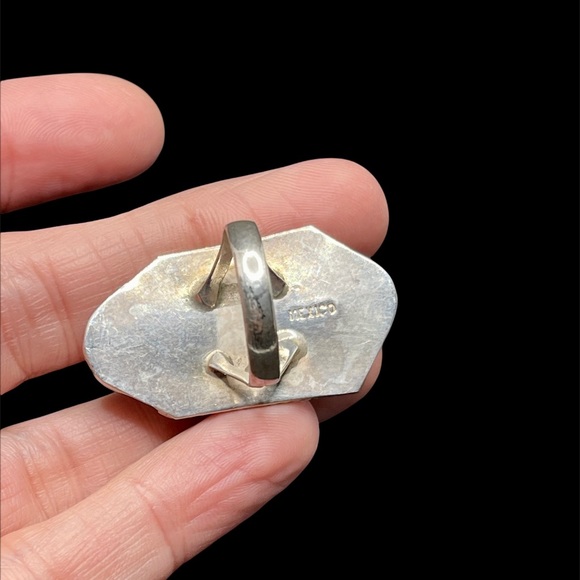 Vintage  sterling and sage jasper ring - Picture 3 of 5